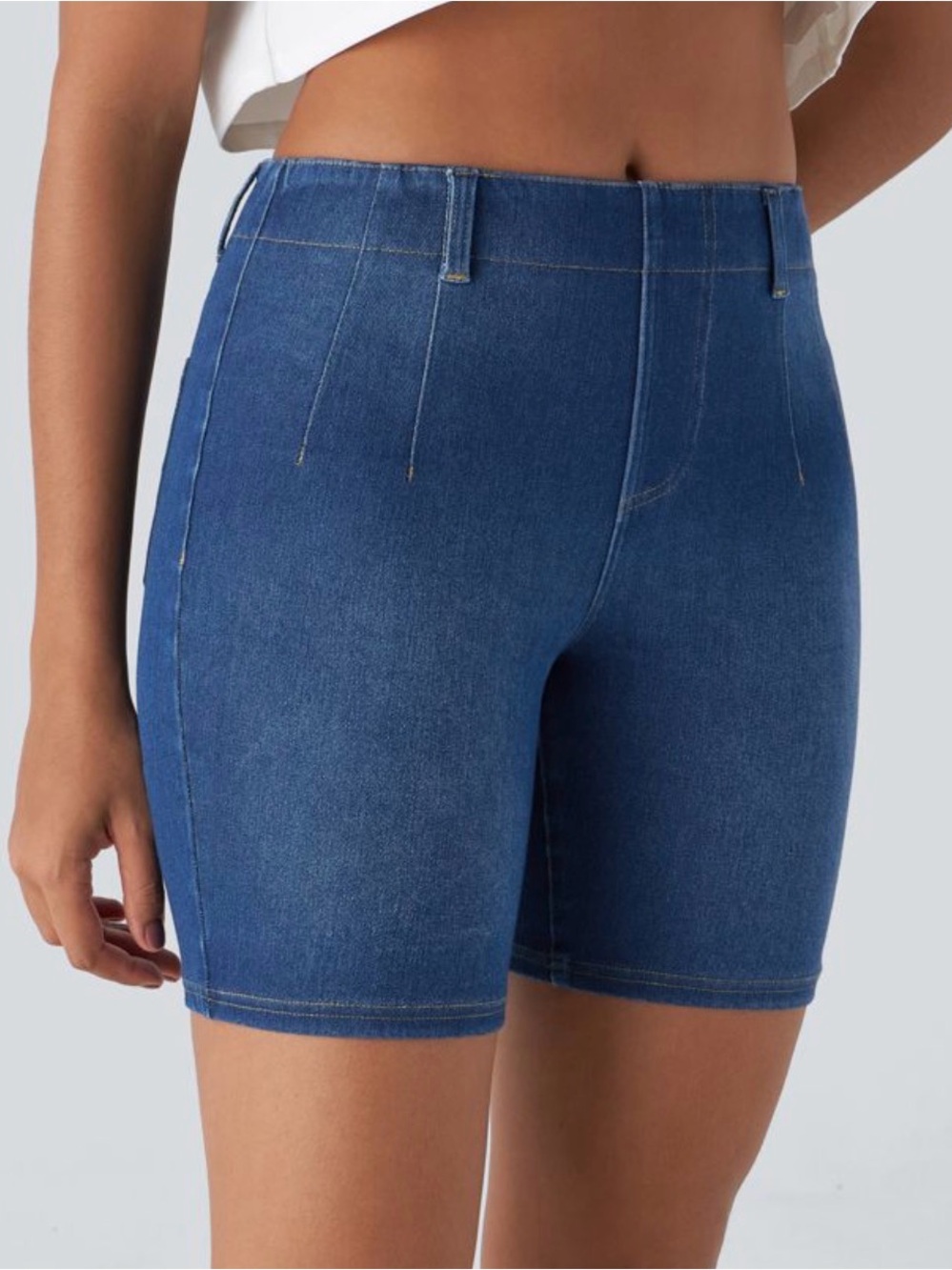 Halara Flex Mid Rise Pockets Skinny InstantCool Washed Denim Shorts NEW XS